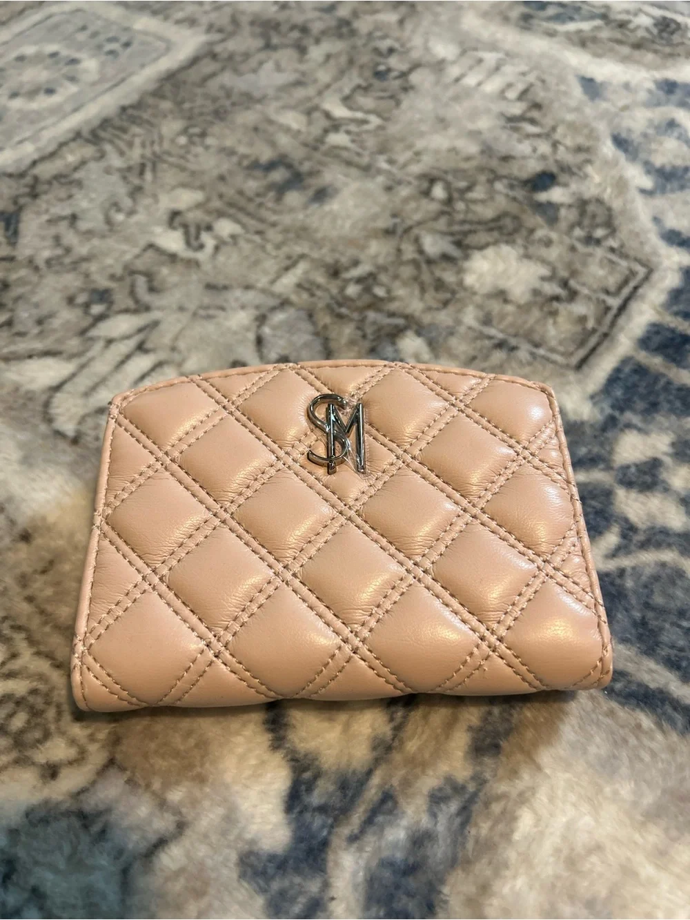 Steve Madden Quilted Small Wallet in Pink with Metal Logo
